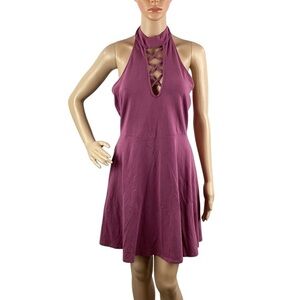 Express Lace It Up Halter Neck Skater Mini Dress Size M Mauve